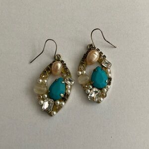 Gold Mixed Gemstone Rhinestone Dangle Earrings
